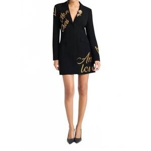 NEW CINQ A SEPT crushed sequin loveletter joel mini dress in black/gold